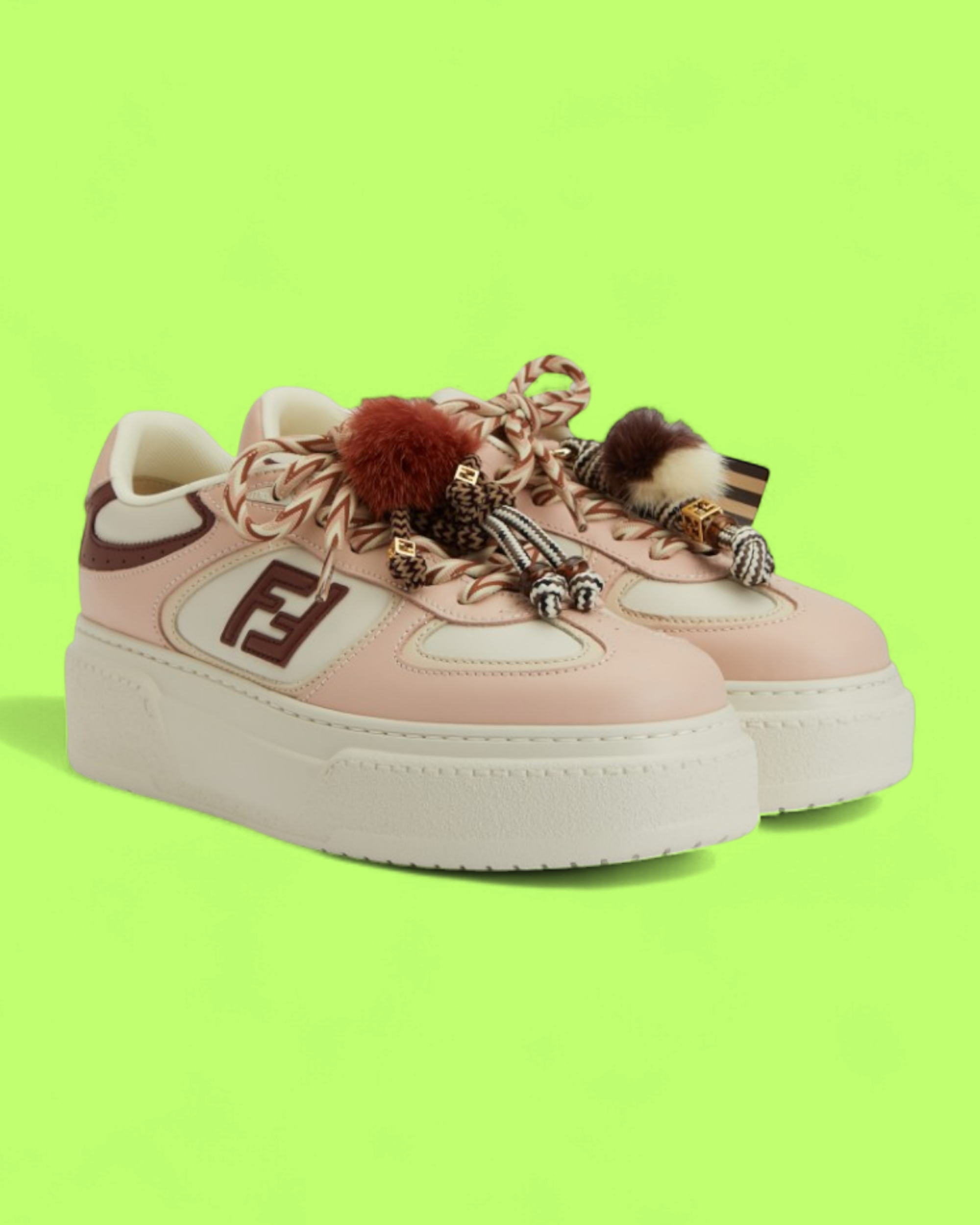 FENDI PINK LOW-TOP PLATFORM SNEAKER WITH FUR DETAIL ICON DROP