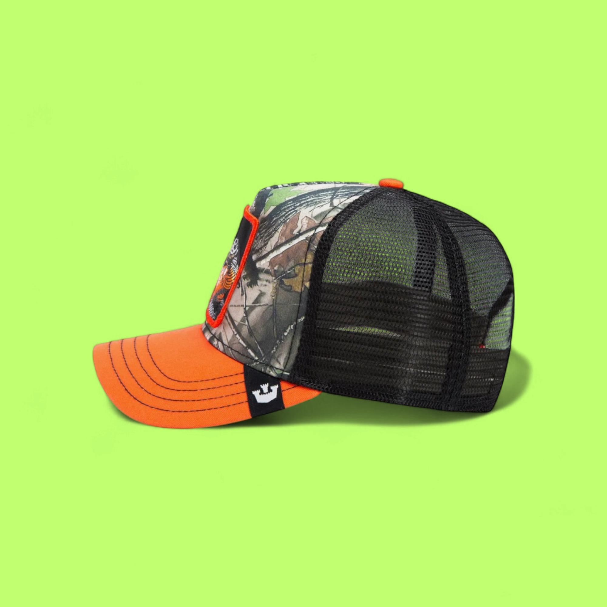 MAMBA SNAKE CAMO TRUCKER HAT WITH ORANGE BRIM AND PATCH