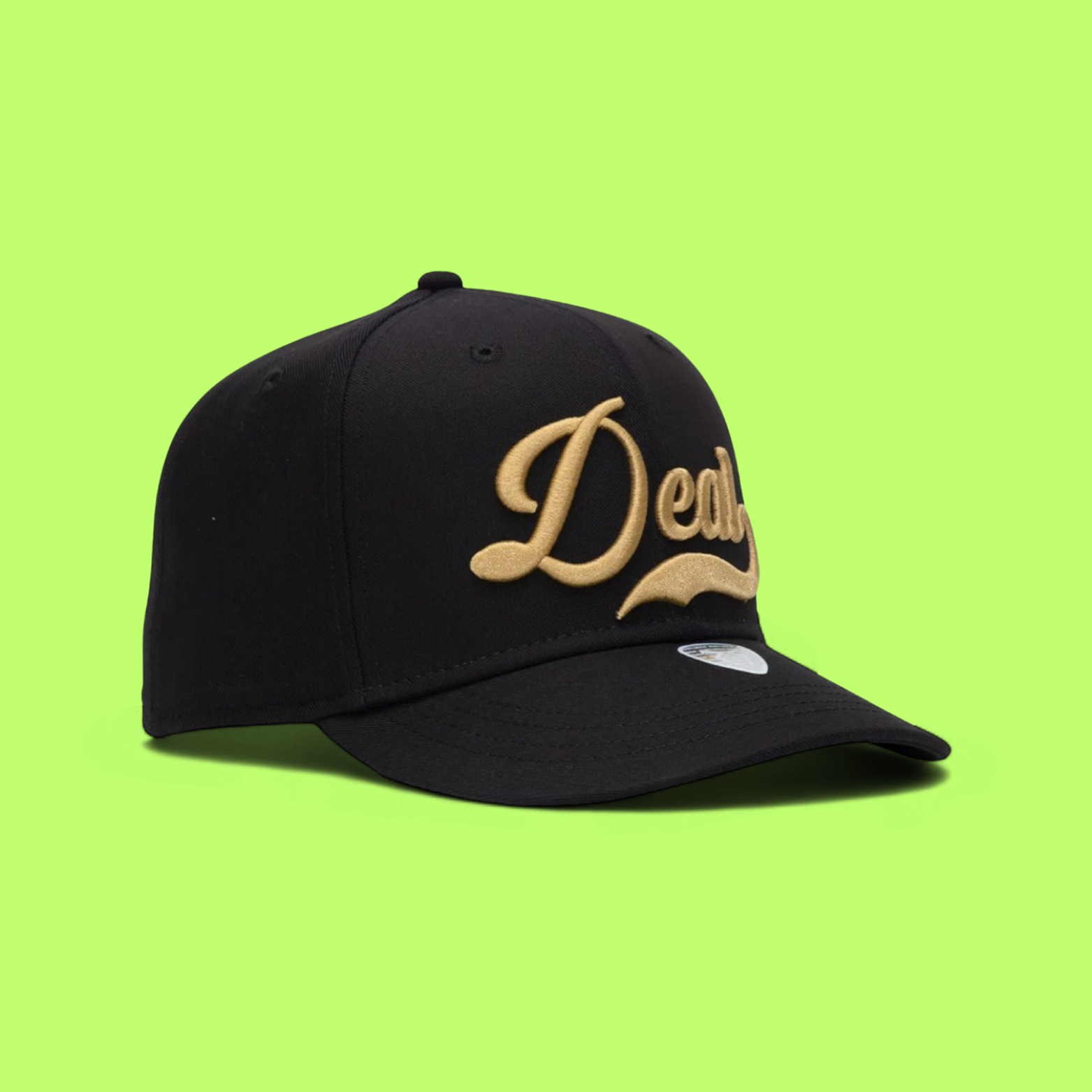 BLACK BASEBALL CAP WITH GOLD DEAL EMBROIDERY FRONT LOGO