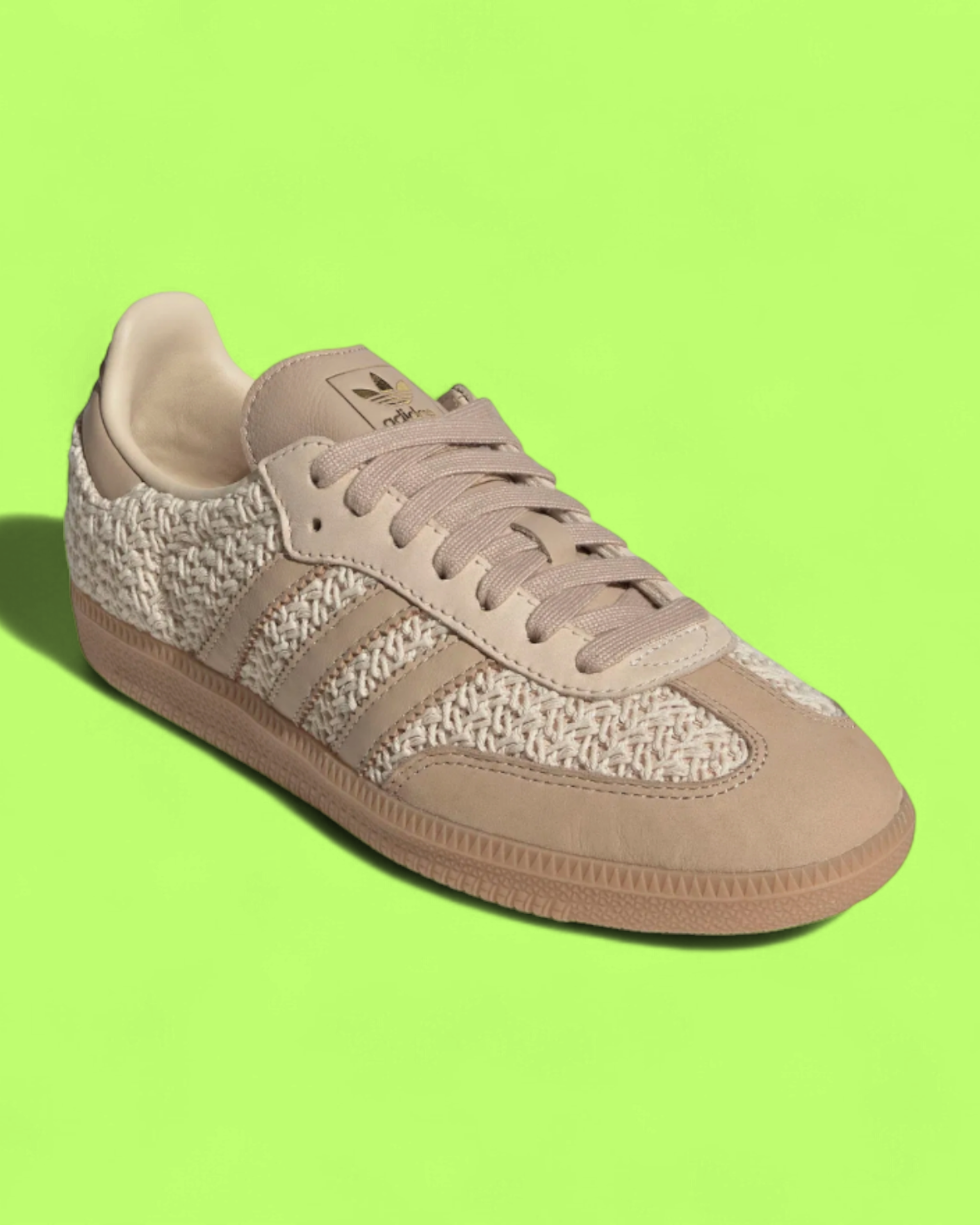 ADIDAS SAMBA BEIGE WOVEN TEXTURE SUEDE ACCENTS RETRO CASUAL