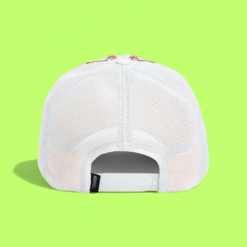 SUCKER HUMMINGBIRD WHITE HAT WITH COLORFUL FLORAL DETAILS