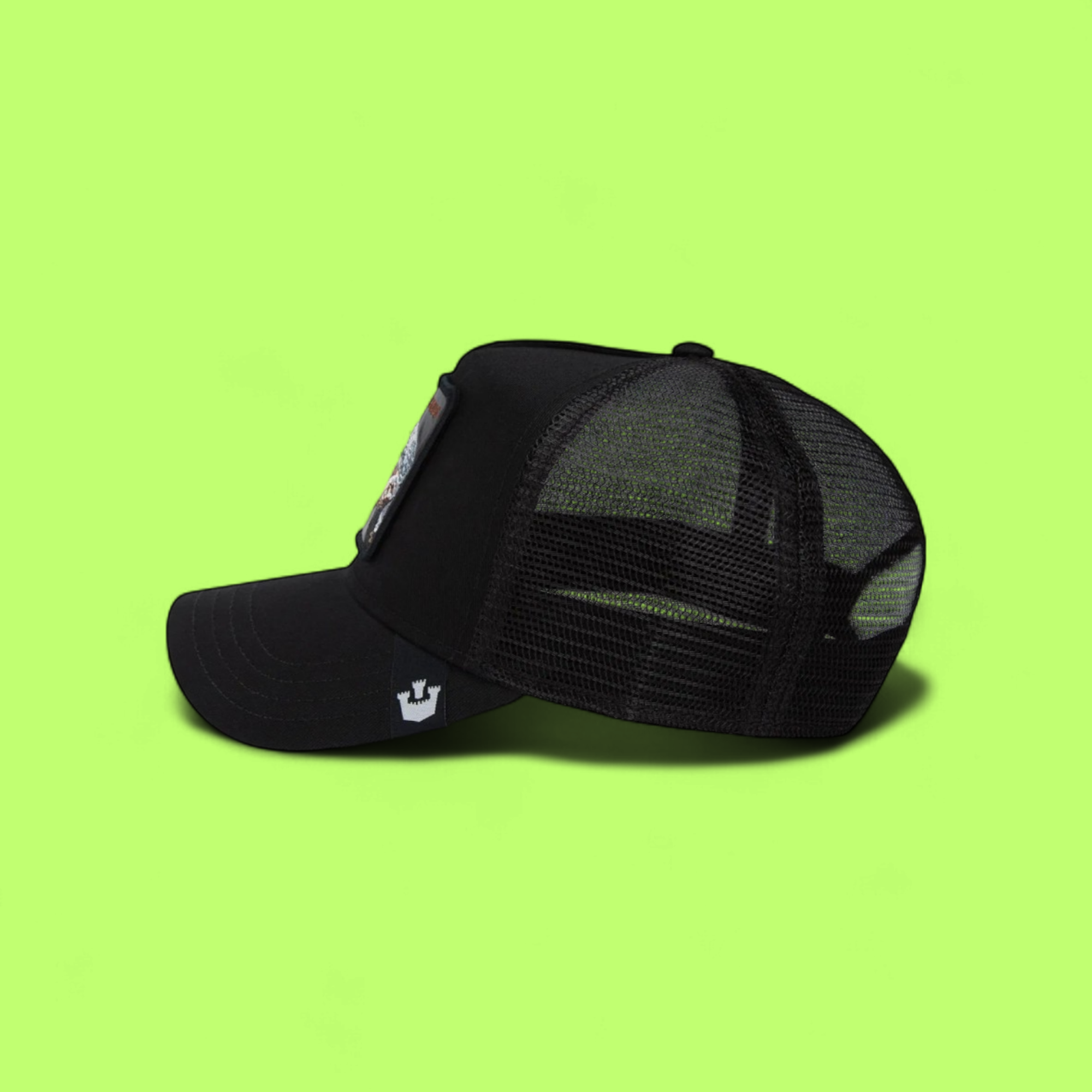 VICIOUS CROCODILE BLACK TRUCKER HAT WITH EMBROIDERED PATCH