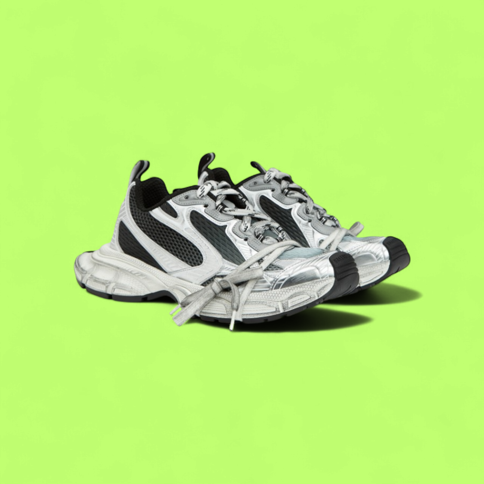 BALENCIAGA RUNNER SILVER BLACK DISTRESSED RETRO MESH SNEAKERS