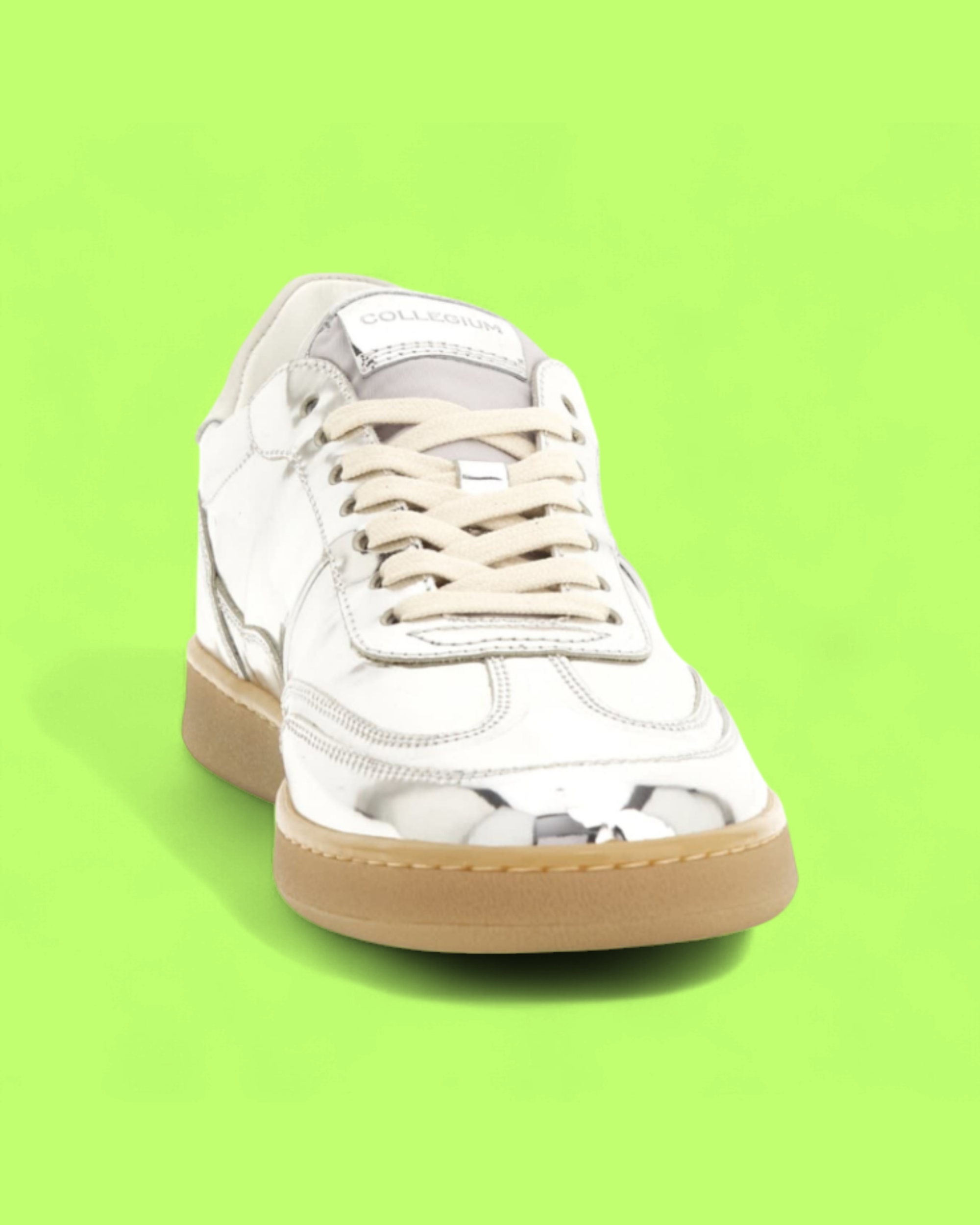 COLLEGIUM CHROME METALLIC LOW TOP SNEAKERS WITH GUM SOLE