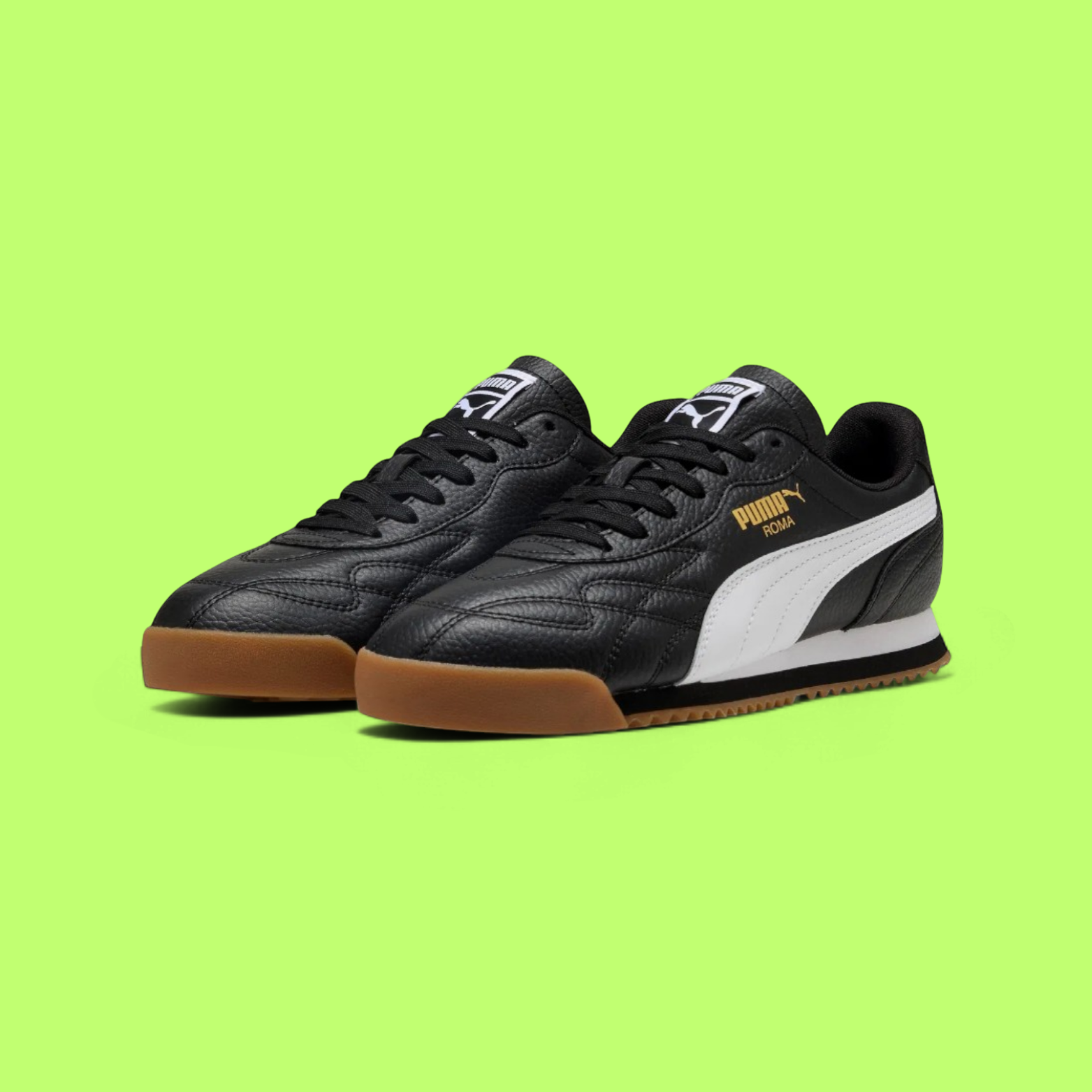PUMA ROMA ANNIVERSARIO MEN'S BLACK LEATHER RETRO CASUAL SNEAKERS