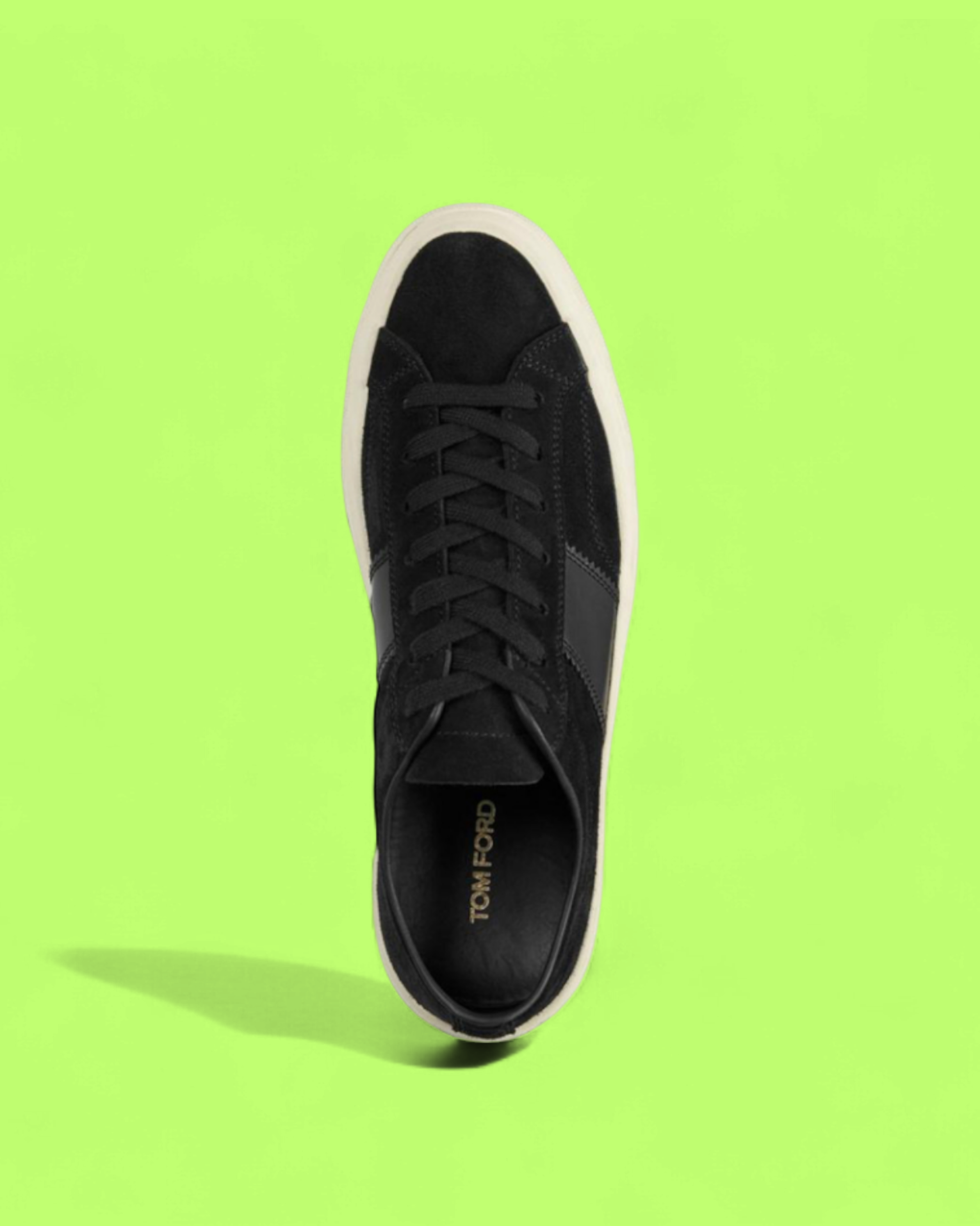 TOM FORD BLACK SUEDE LOW TOP SNEAKERS WITH LEATHER SIDE