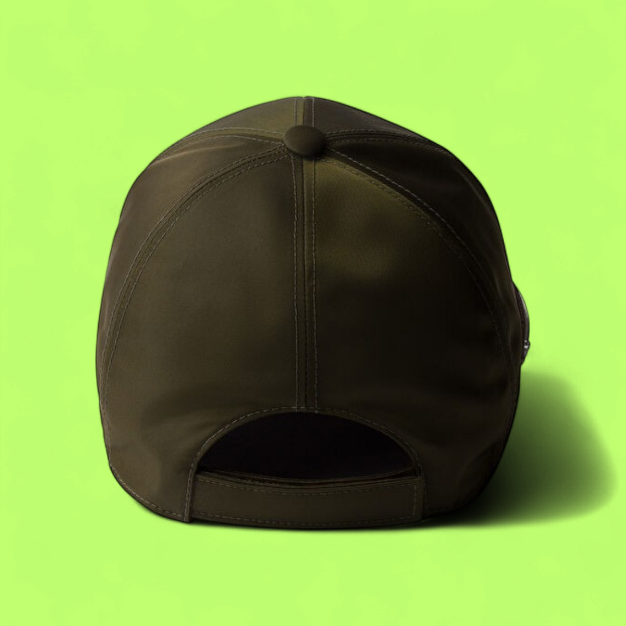 PRADA KHAKI BASEBALL CAP WITH LEATHER DETAIL AND LOGO PATCH