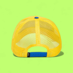 YELLOW STRENGTH CAP WITH BEAR EMBROIDERY AND BLUE BRIM