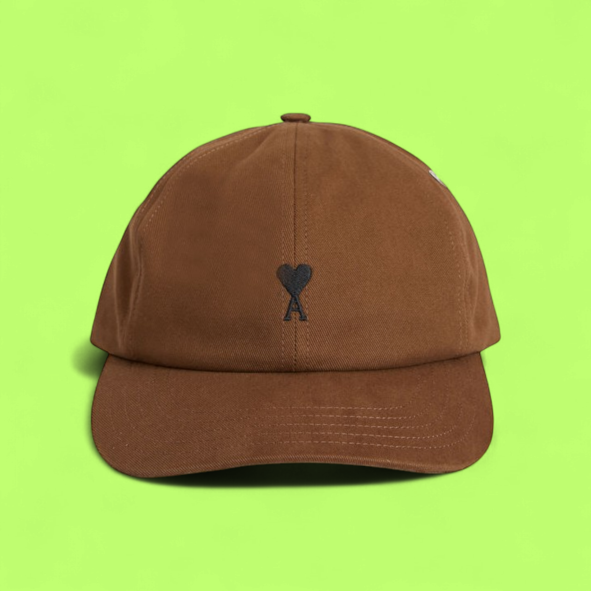 AMI PARIS BROWN BASEBALL CAP WITH ICONIC AMI DE COEUR HEART