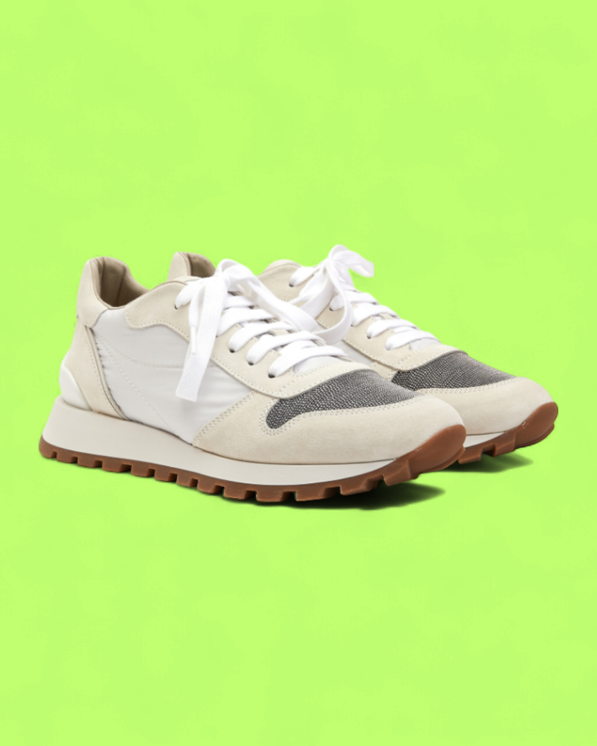 BRUNELLO CUCINELLI WHITE BEIGE SUEDE PANEL LUXURY RETRO