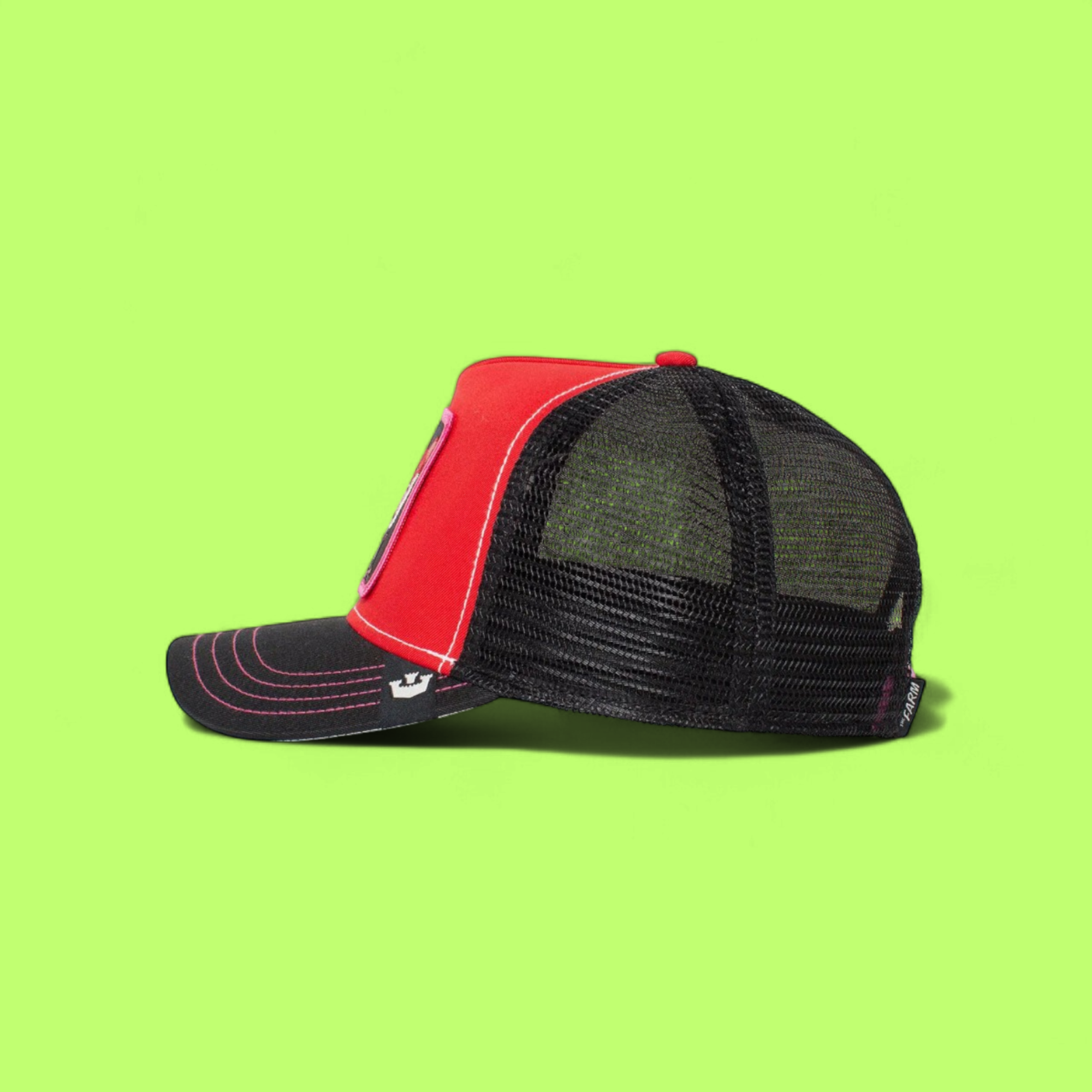 RED FOX PATCH TRUCKER HAT WITH BLACK AND RED DESIGN CWCD