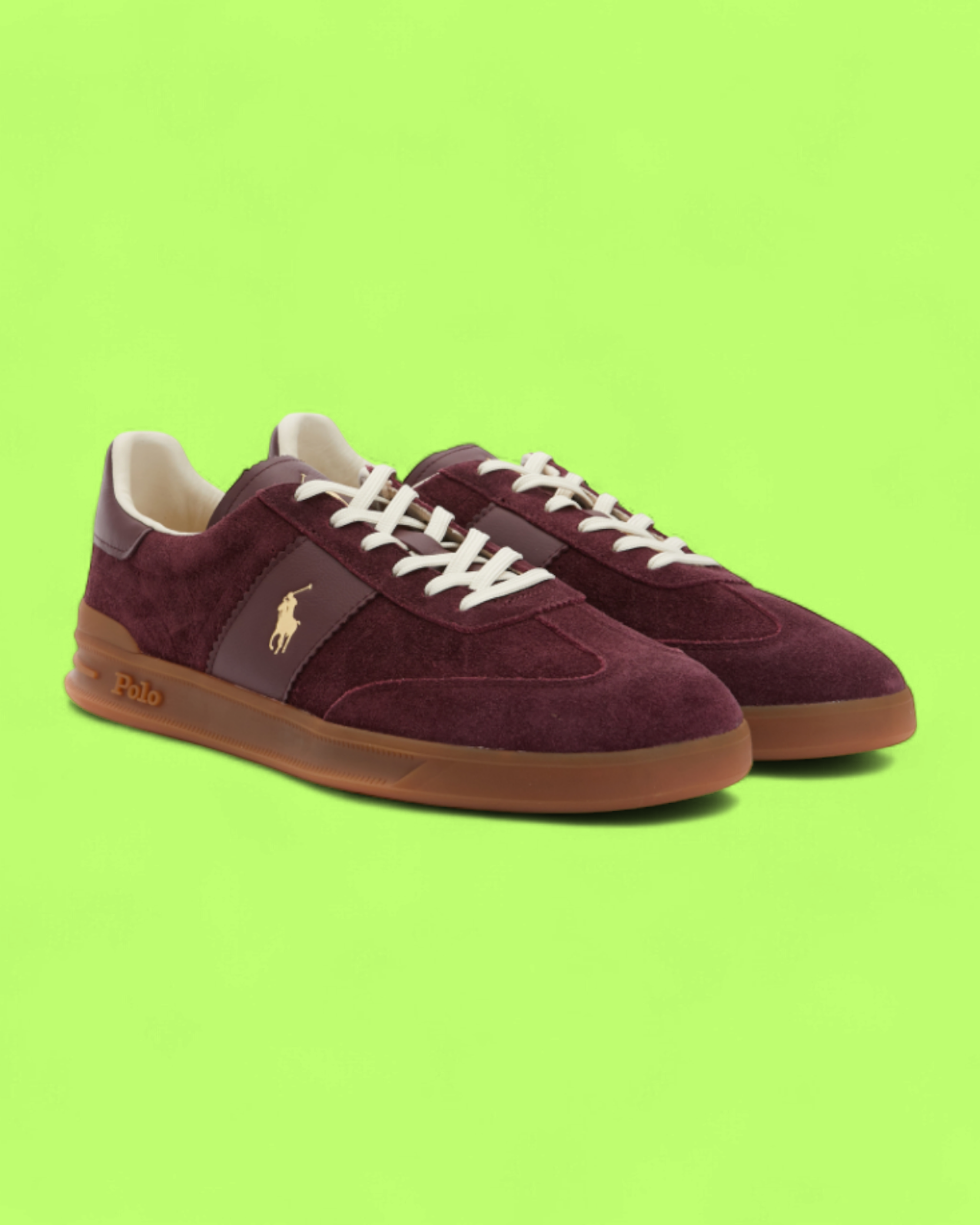 POLO RALPH LAUREN BURGUNDY SUEDE GUM SOLE CASUAL SNEAKERS