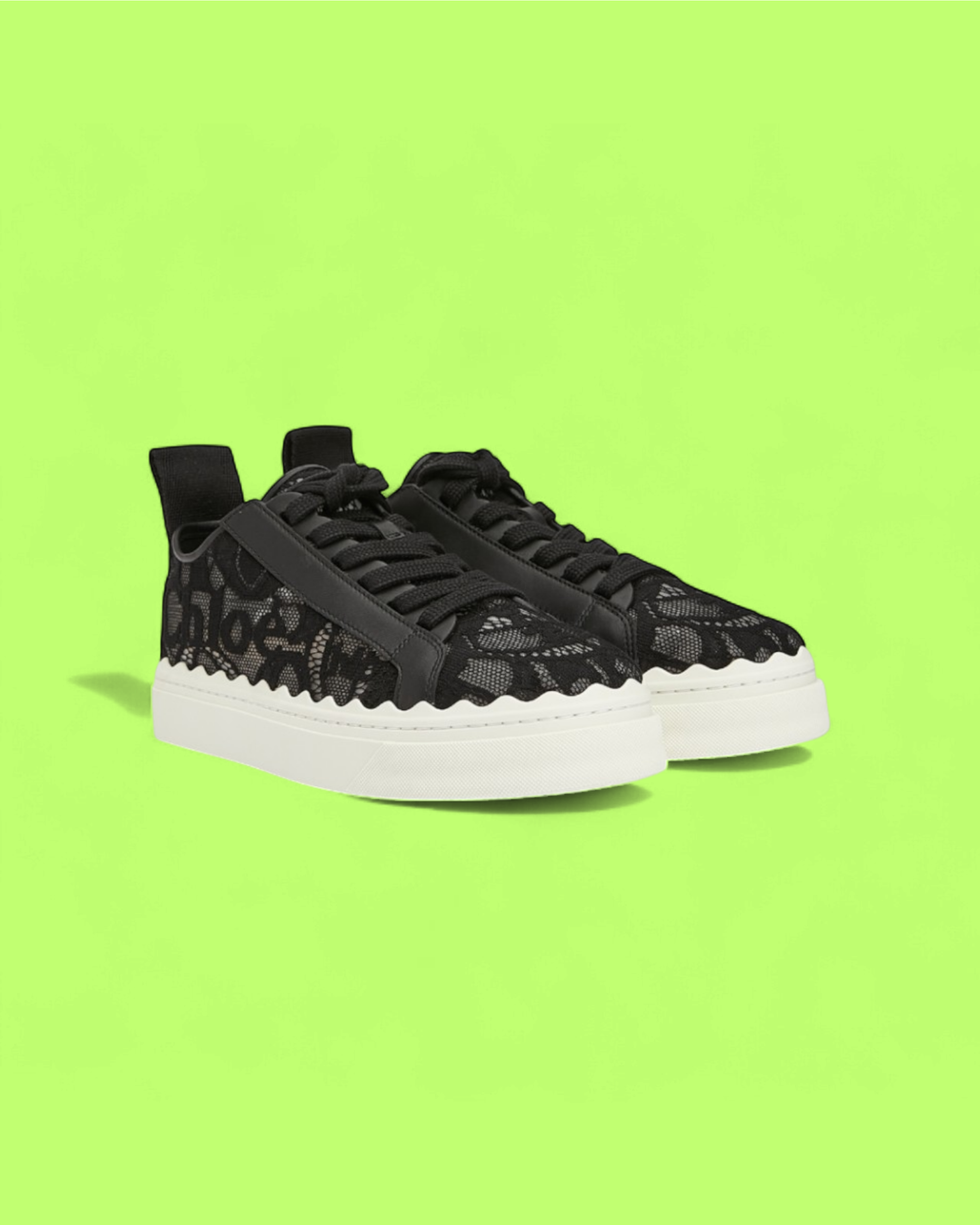 CHLOE BLACK LACE LOGO SNEAKER WITH WHITE SOLE ELEGANT STYLE