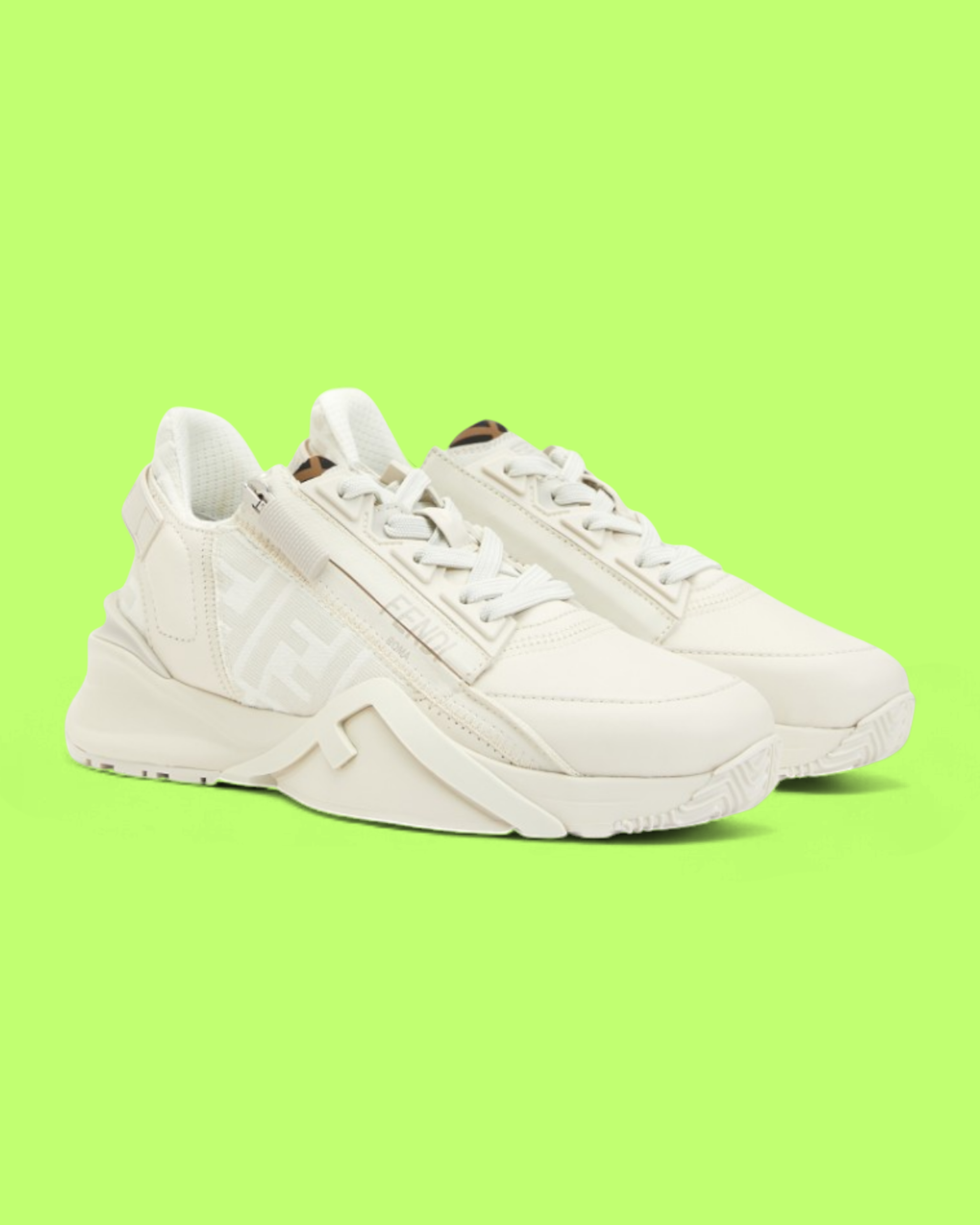 FENDI WHITE TECHNICAL SNEAKER WITH EMBOSSED FF LOGO DESIGN