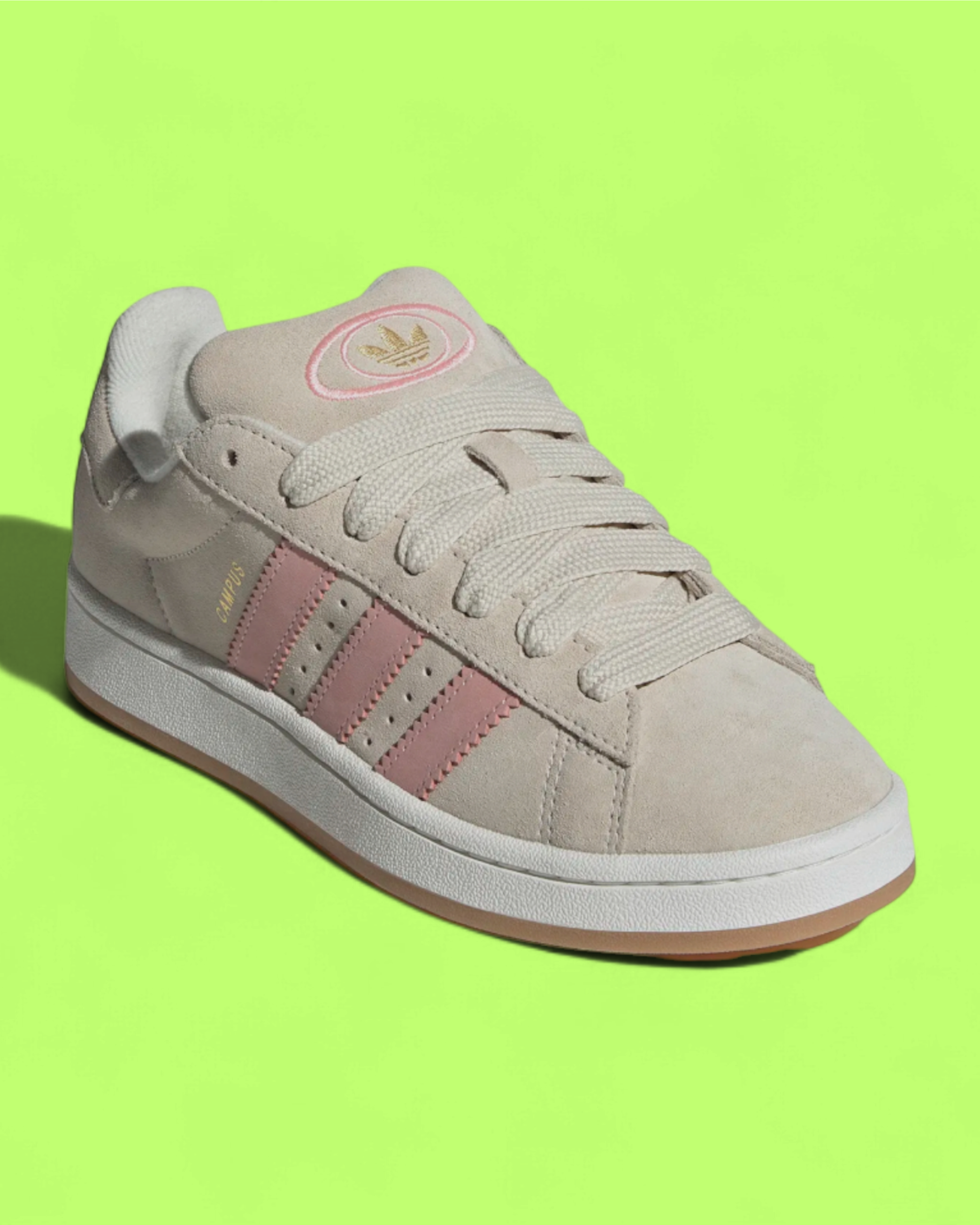 ADIDAS CAMPUS BEIGE SUEDE WITH PINK STRIPES CASUAL RETRO SHOES