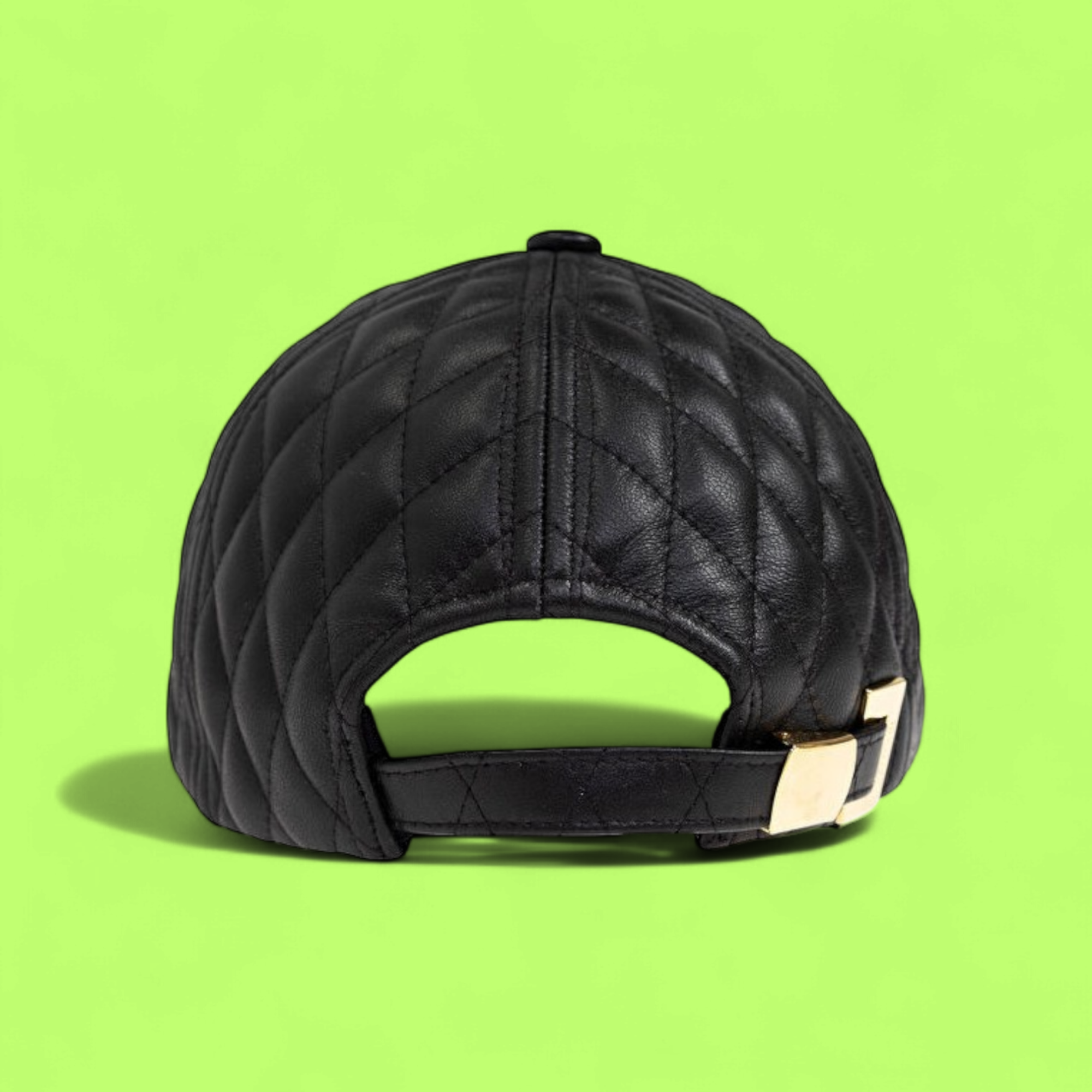 BALMAIN PARIS BLACK QUILTED LEATHER CAP WITH GOLD LOGO DETAIL