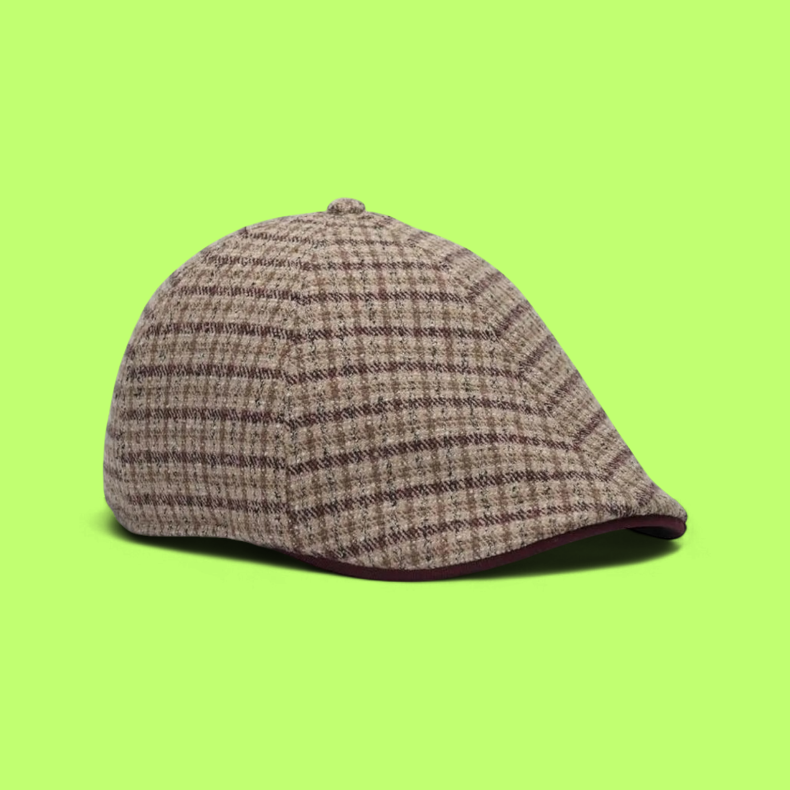 BROWN CHECKERED FLAT CAP WITH VINTAGE STYLE DESIGN