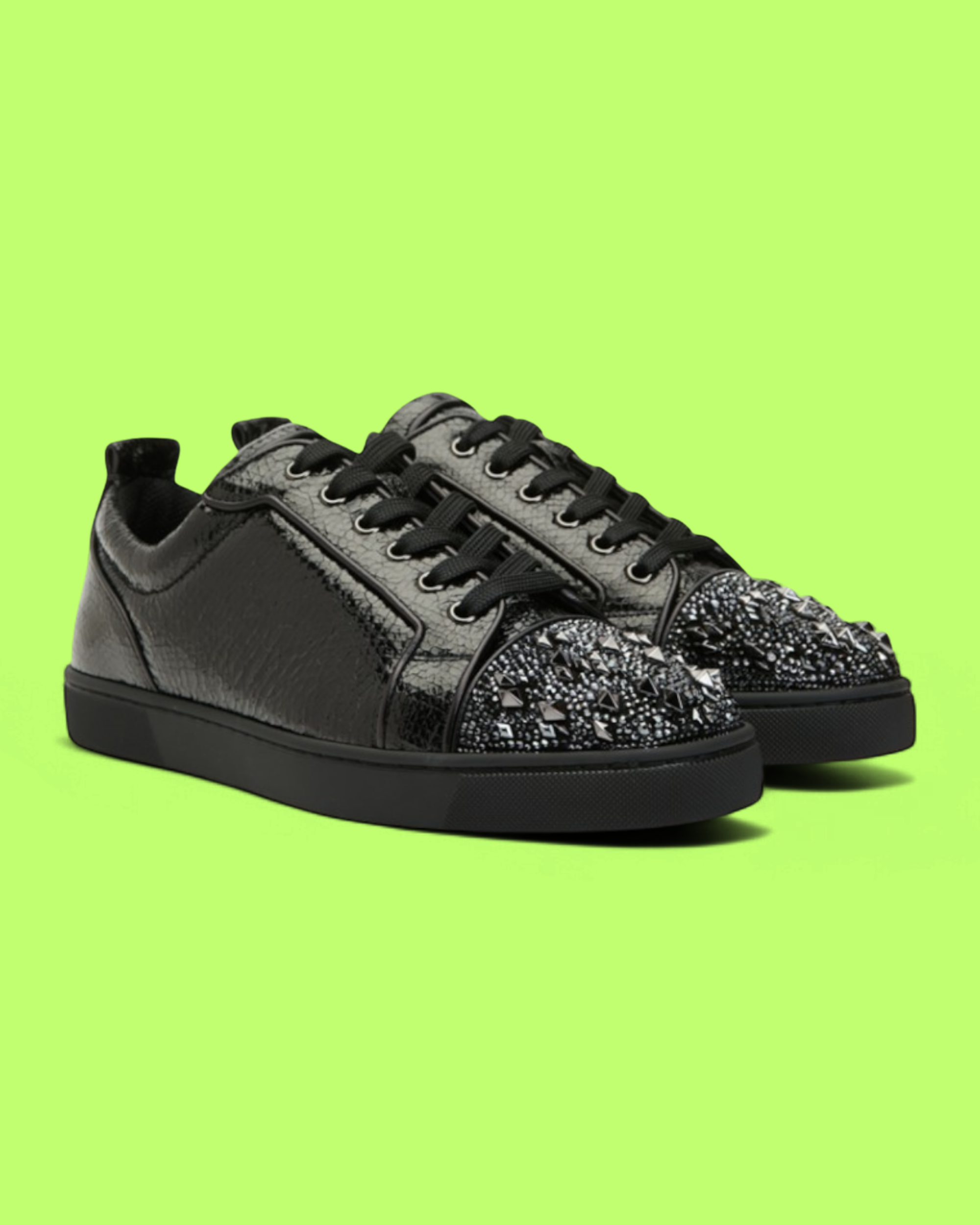 CHRISTIAN LOUBOUTIN LOUIS JUNIOR SPIKES BLACK PATENT SNEAKER