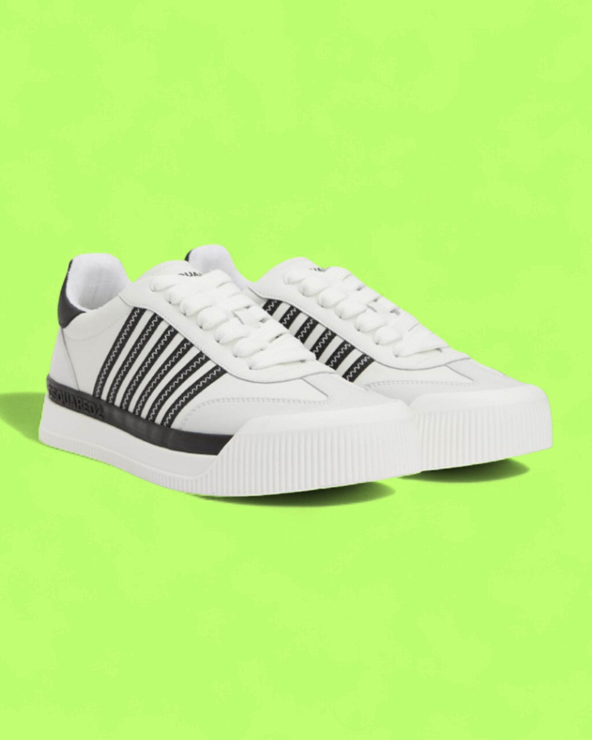 DSQUARED2 WHITE BLACK STRIPED LOW SNEAKER LEATHER DESIGN