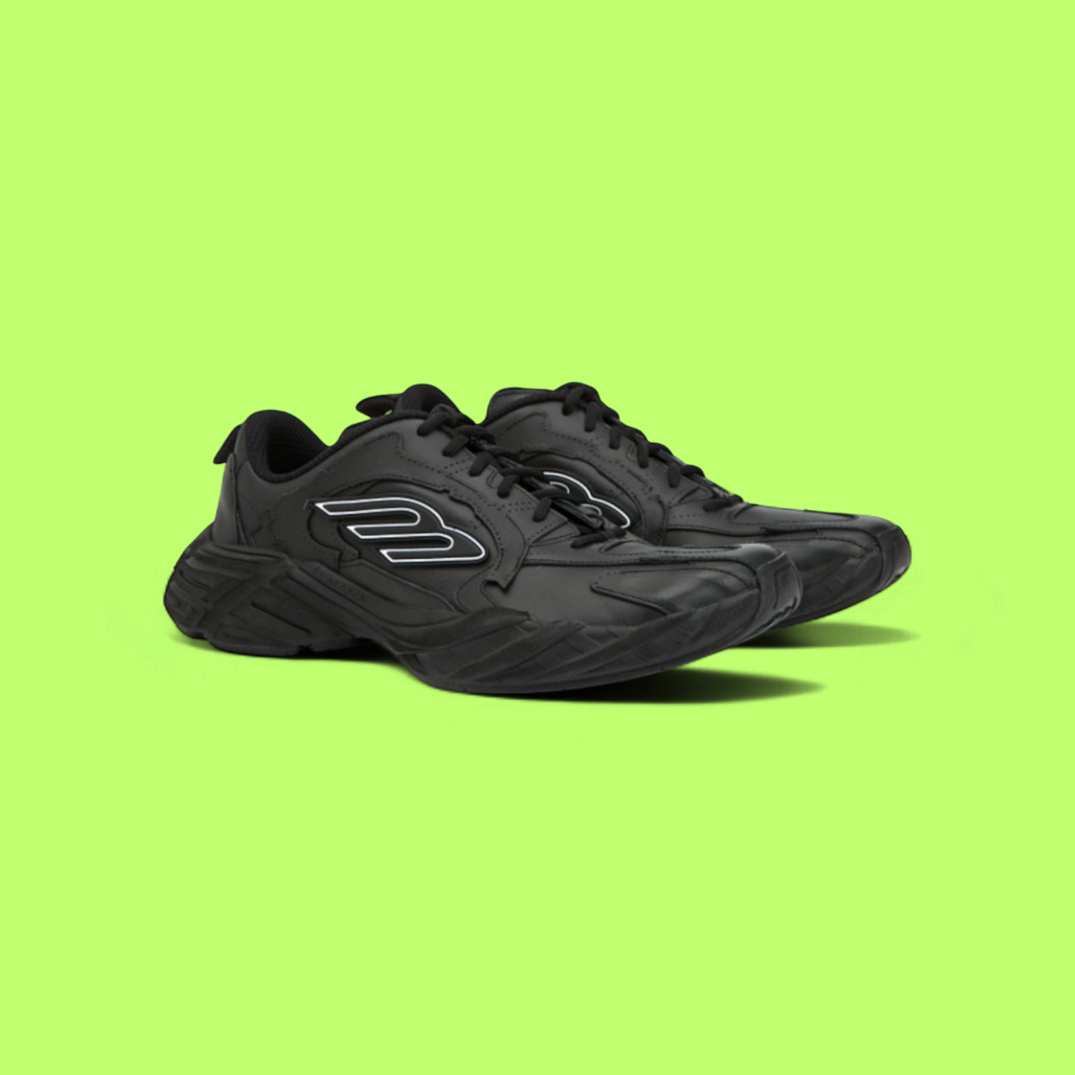 BALENCIAGA DEFENDER BLACK LEATHER SNEAKERS WITH FUTURISTIC