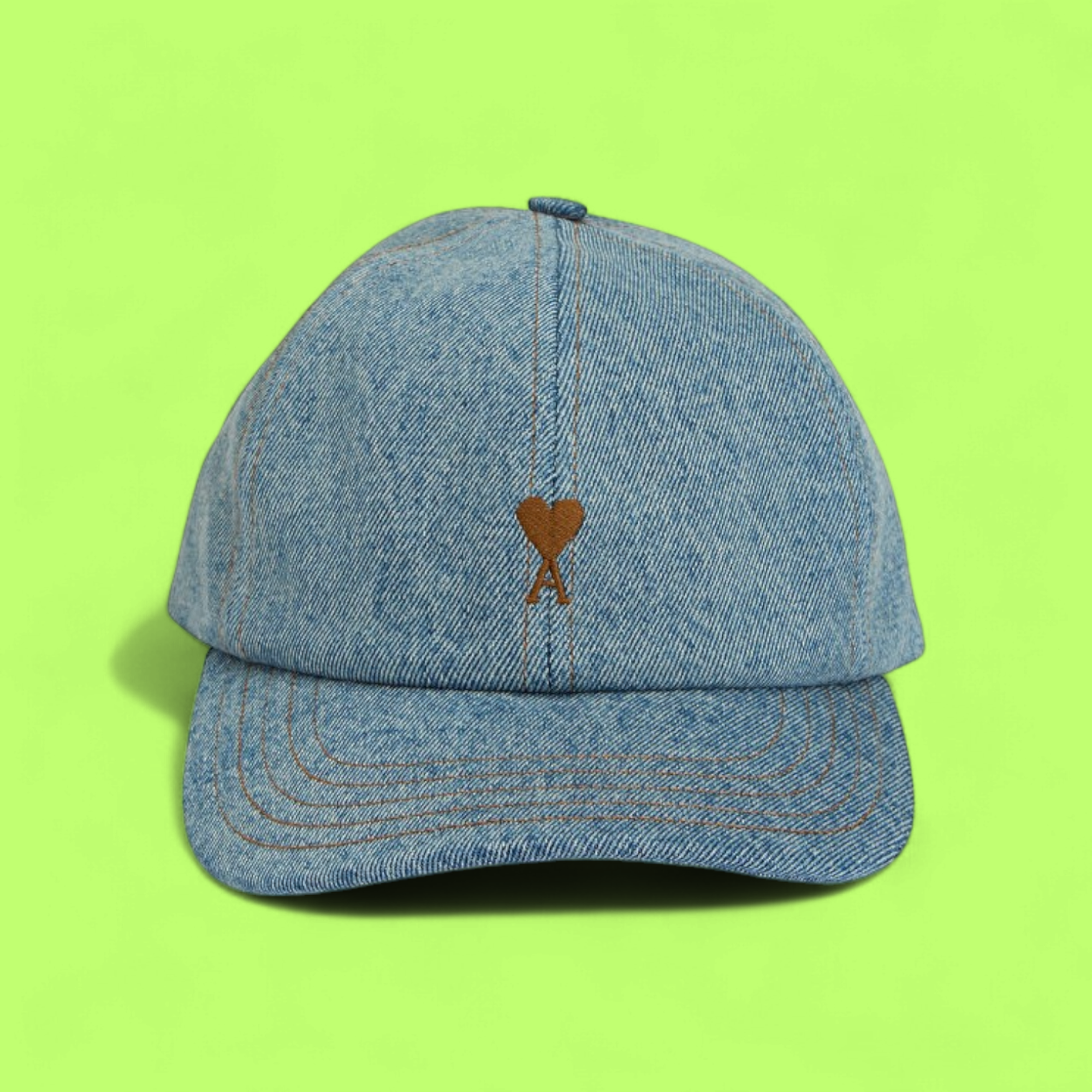 LIGHT BLUE DENIM CAP WITH BROWN HEART A EMBROIDERED LOGO