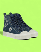 MARC JACOBS DENIM HIGH TOP SNEAKER WITH SEQUIN FLOWERS