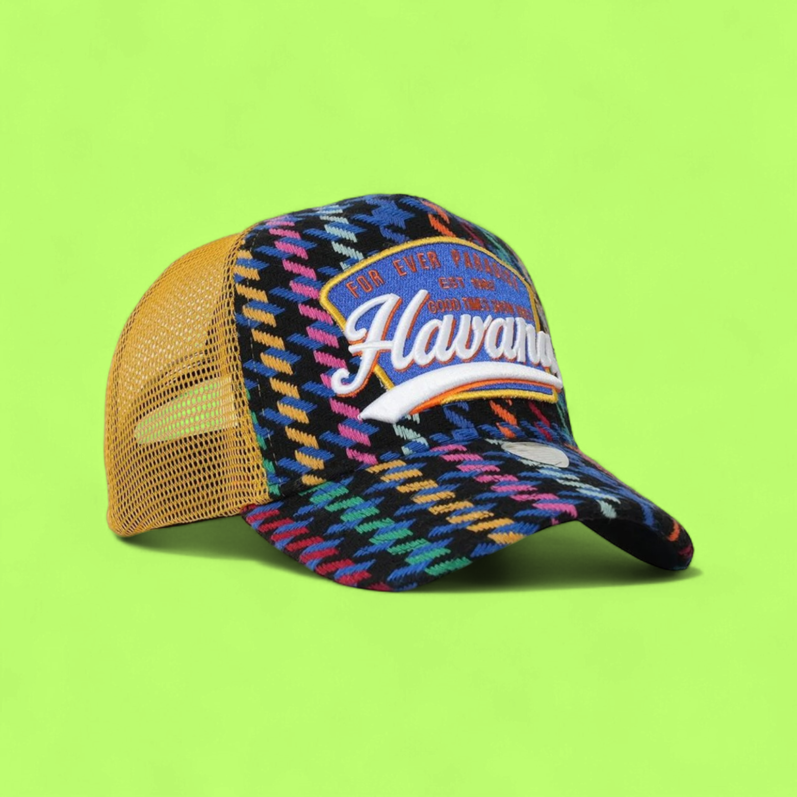 COLORFUL HAVANA TRUCKER CAP WITH FOREVER PARADISE STYLE