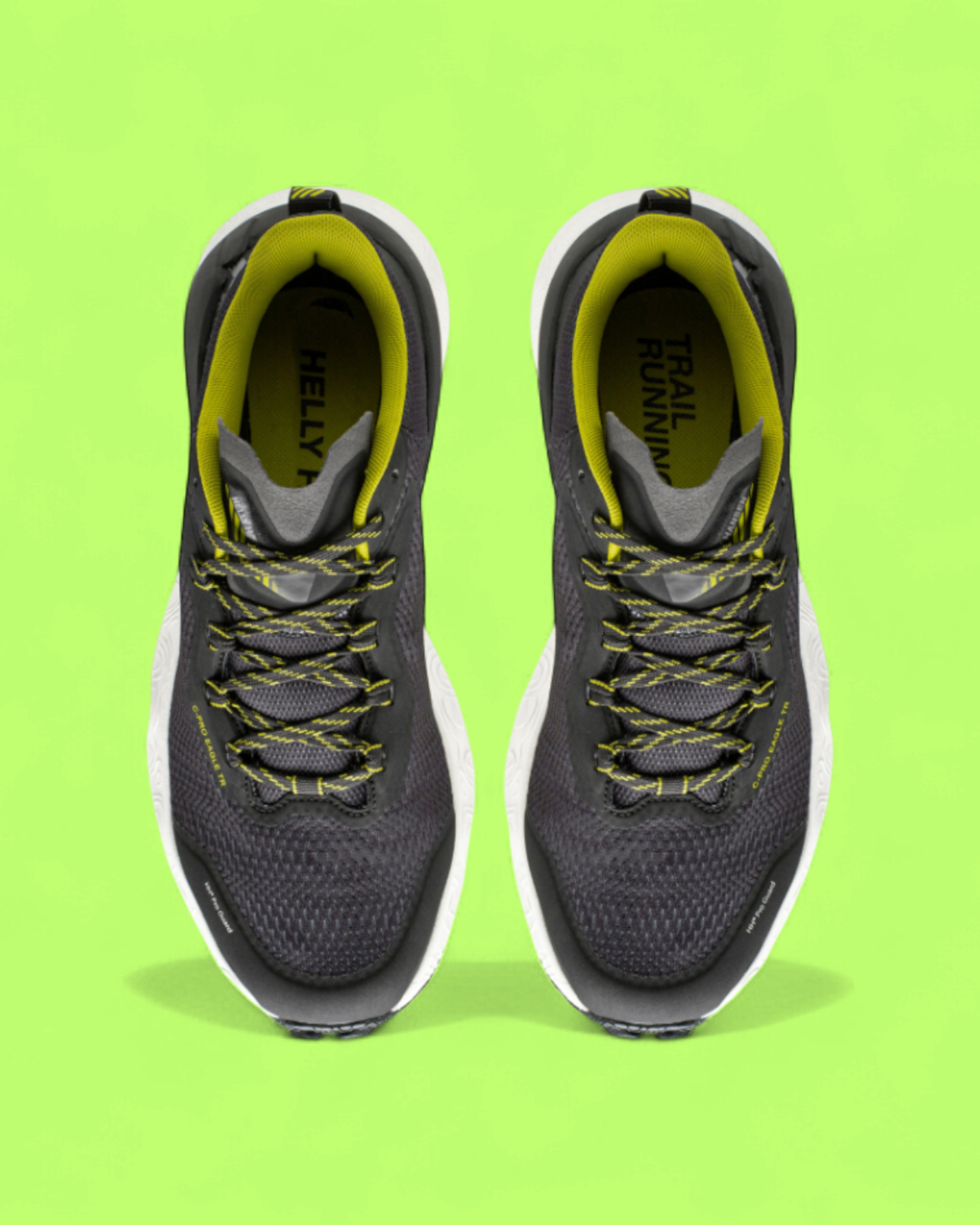 HELLY HANSEN BLACK GREY TRAIL RUNNING SHOES WITH LIME DETAILS
