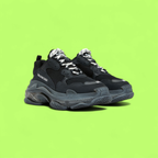 BALENCIAGA TRIPLE S BLACK GREY CHUNKY SNEAKERS WITH DETAIL