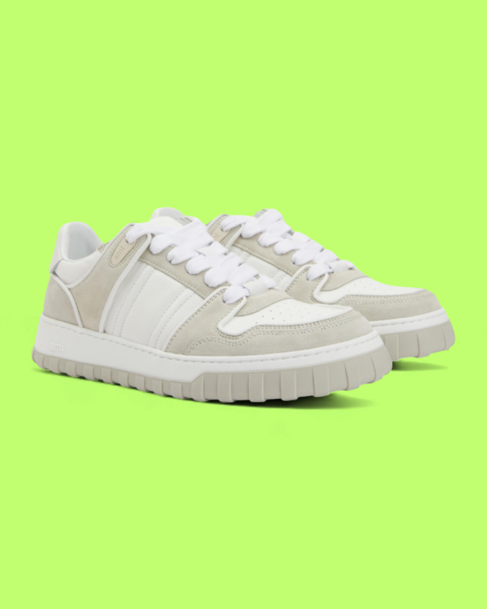 AMI PARIS WHITE GREY SUEDE LEATHER LOW TOP CASUAL SNEAKERS