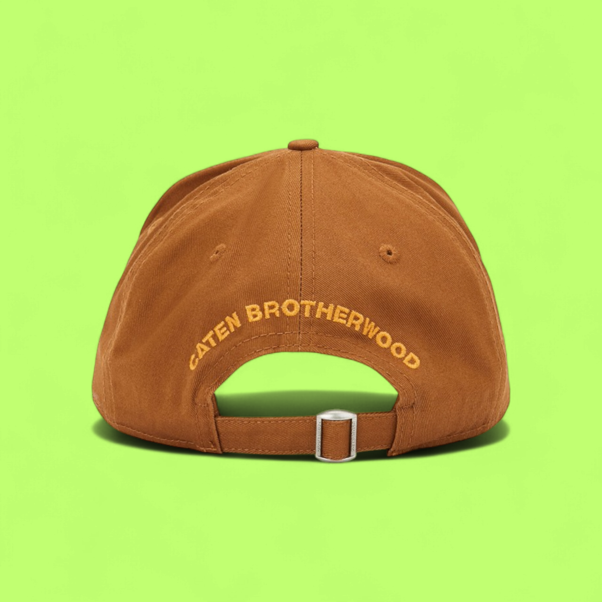 BROWN CAP WITH RED PATCH AND EMBROIDERED BEAR DETAIL