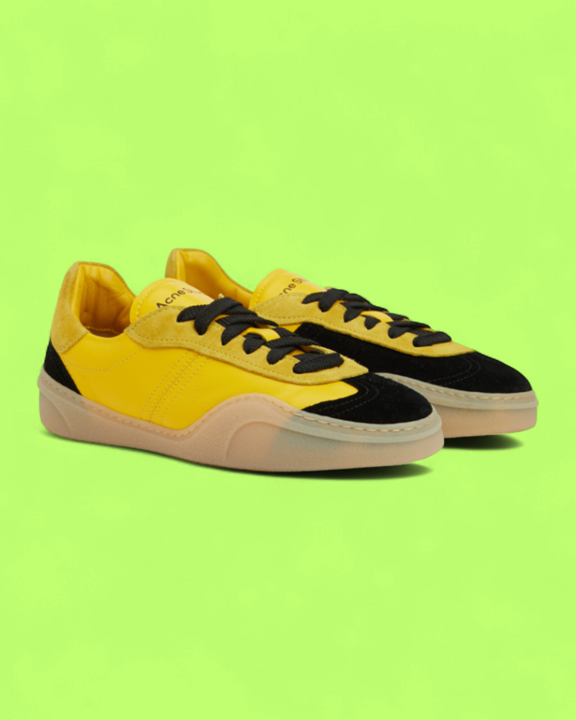 ACNE STUDIOS YELLOW BLACK SUEDE PANEL RETRO LEATHER GUM SOLE