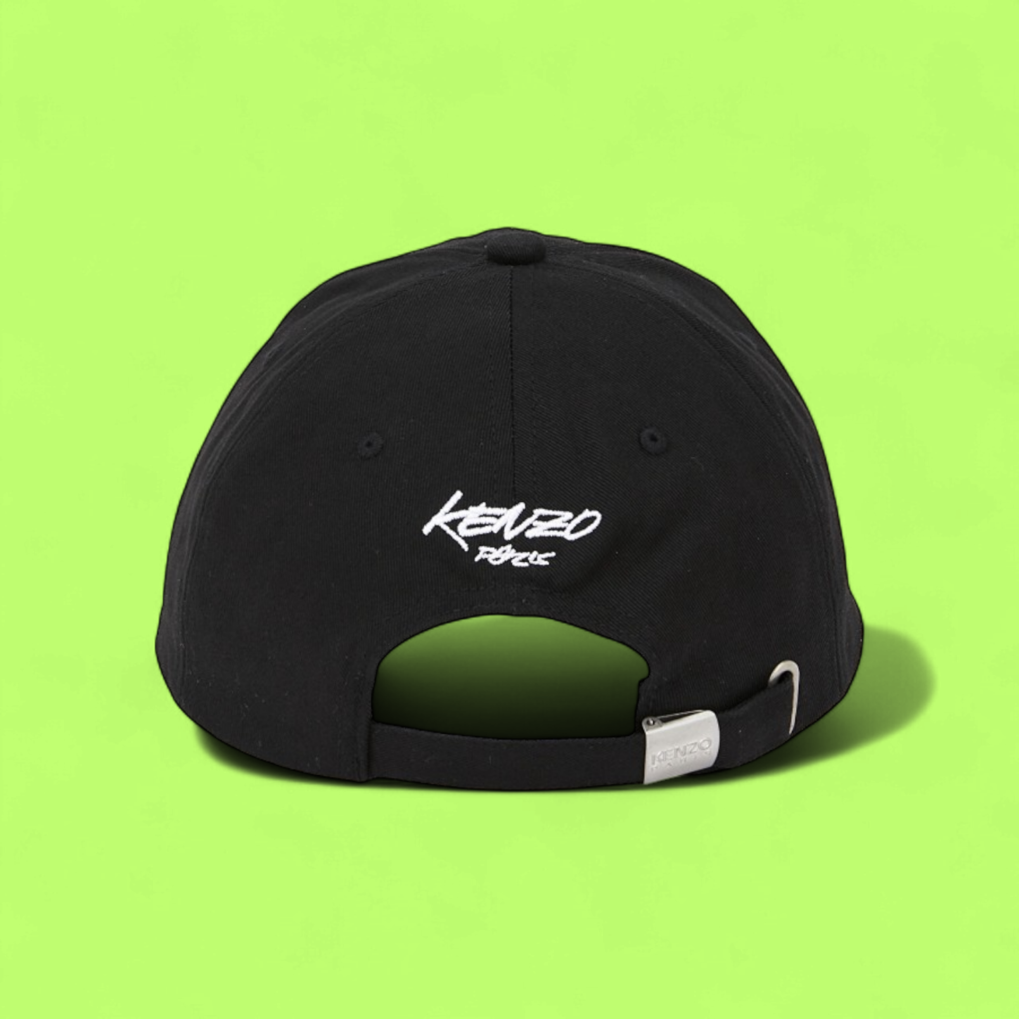 KENZO BLACK CAP WITH ORANGE EMBROIDERED FLOWER PATCH CWCD