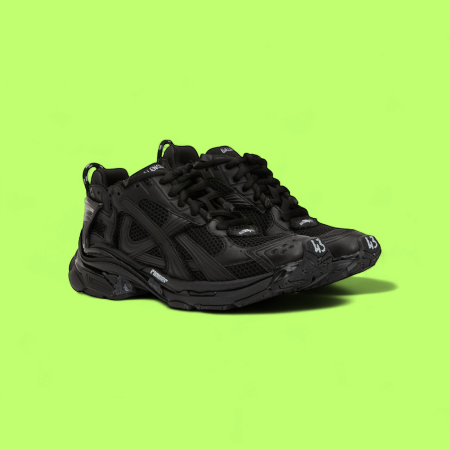 BALENCIAGA RUNNER ALL BLACK MESH MULTI-LAYERED SNEAKERS CWCD