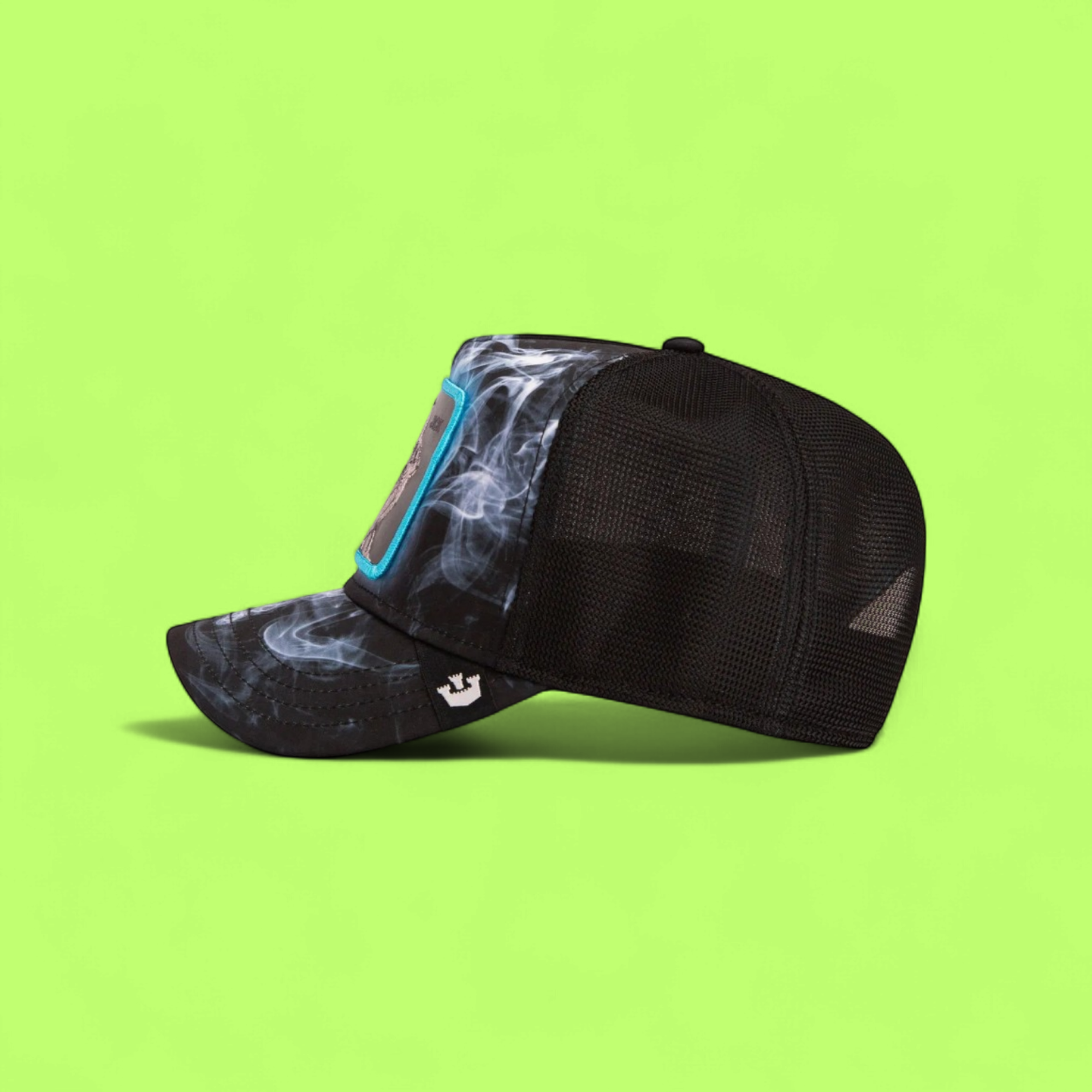 JACK RABBIT BLACK TRUCKER HAT WITH SMOKE EFFECT DESIGN