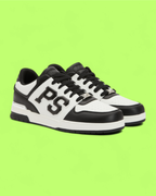PHILIPP PLEIN SPORT BLACK WHITE PS LOGO PANEL LEATHER SNEAKERS
