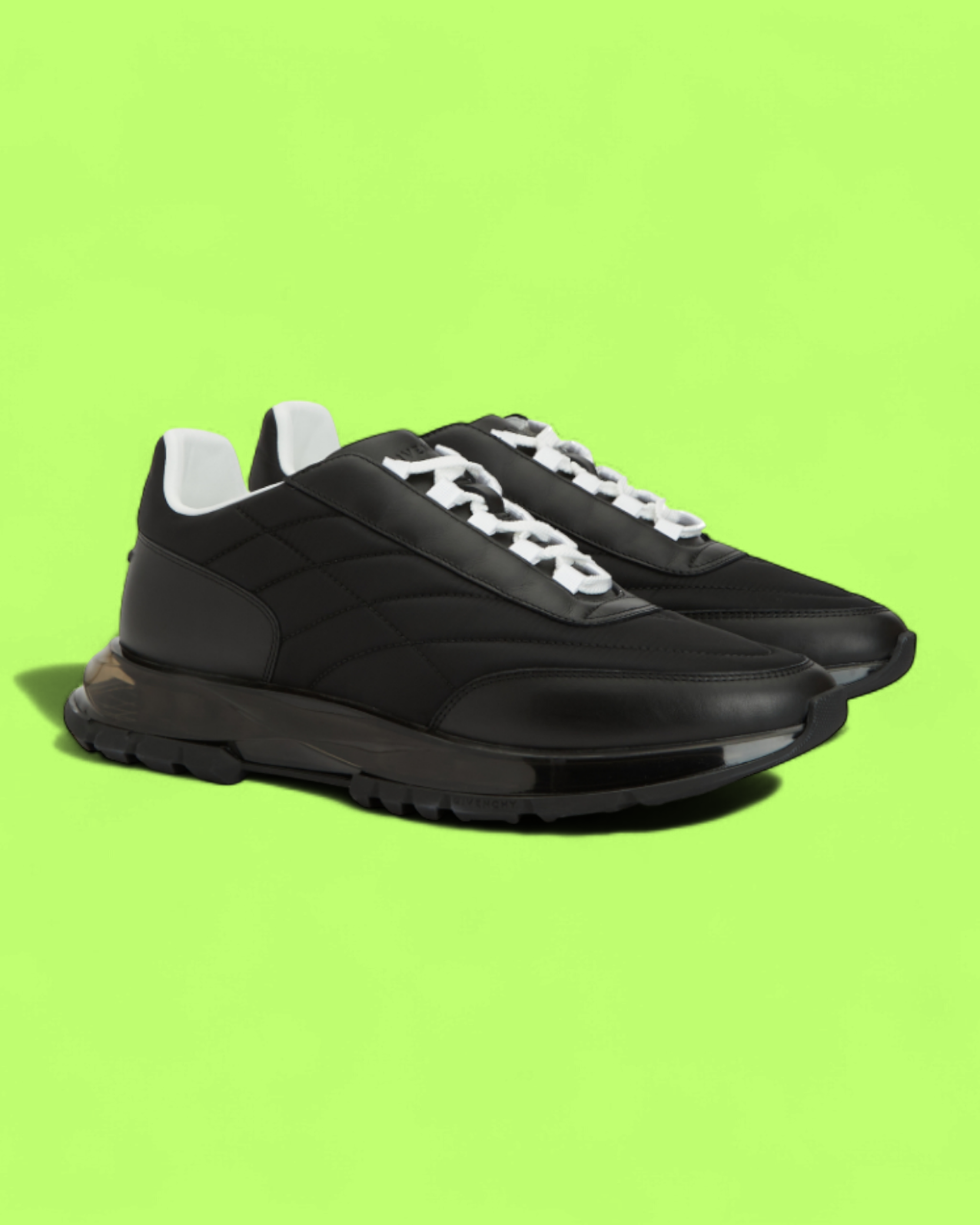 GIVENCHY BLACK LEATHER TRANSPARENT SOLE SNEAKERS ICON CWCD