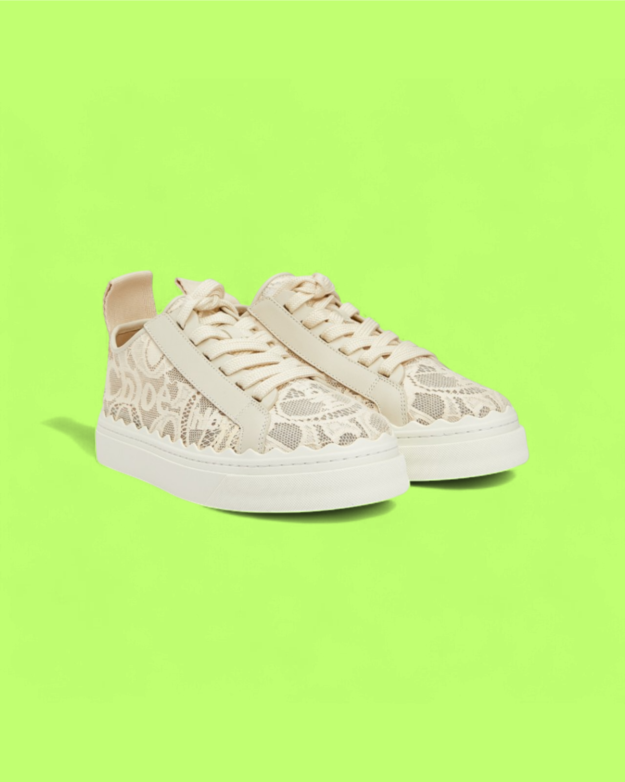 CHLOE BEIGE LACE SNEAKER WITH LOGO PATTERN AND WHITE SOLE
