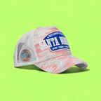 WHITE TRUCKER CAP WITH SANTA MONICA BLUE PATCH DESIGN