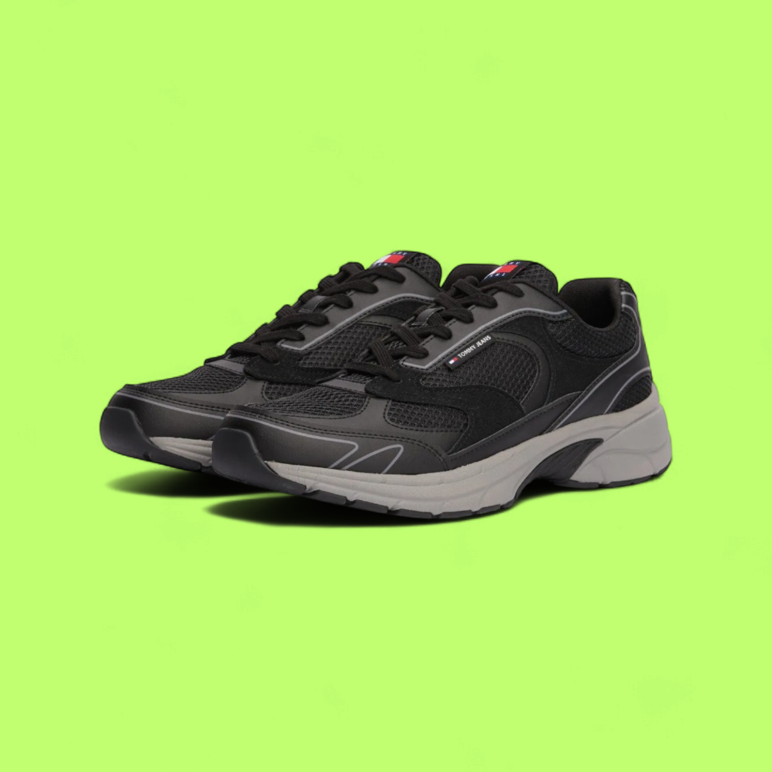 TOMMY HILFIGER MEN'S BLACK LEATHER CASUAL SPORTS STYLE SNEAKERS