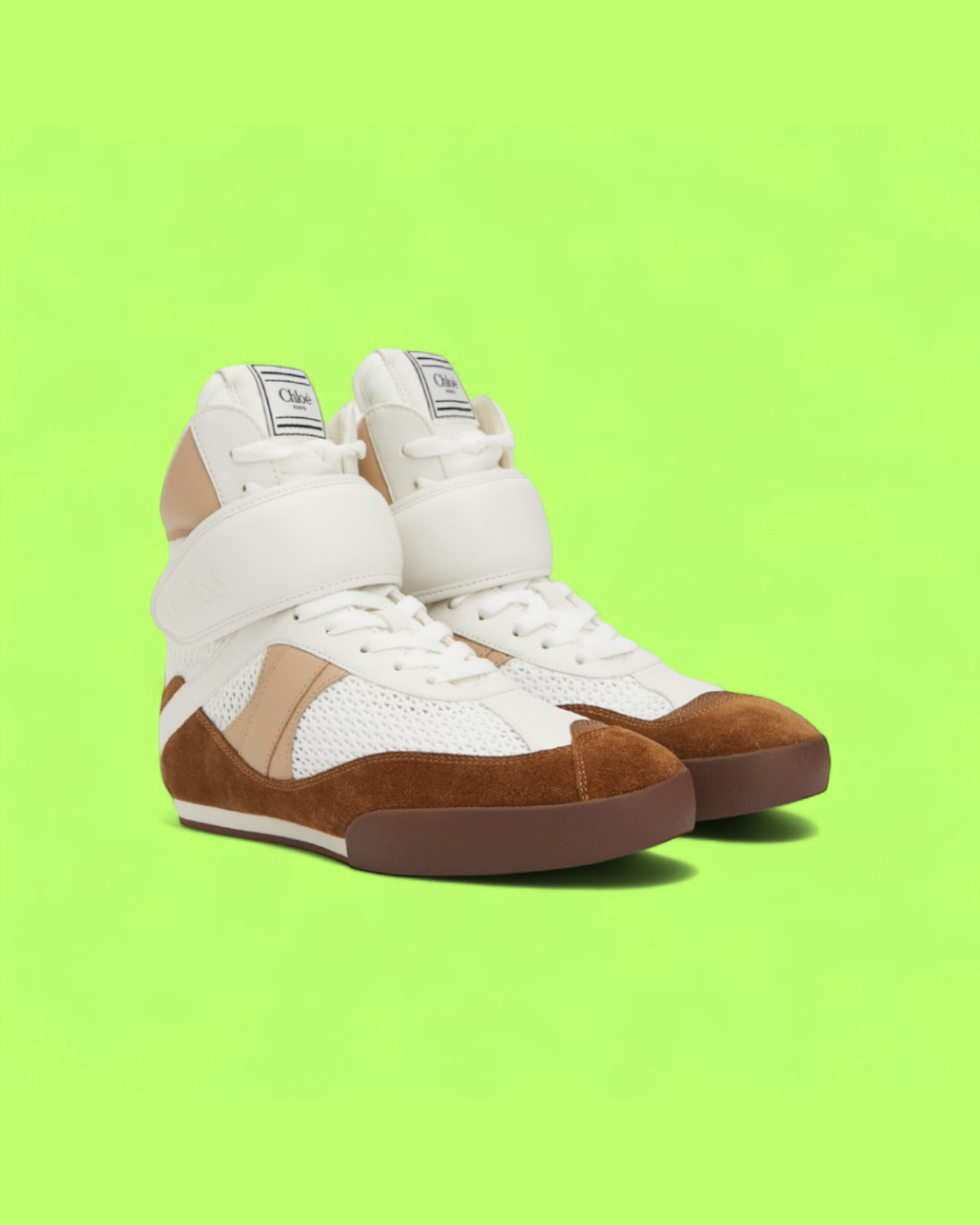 CHLOE HIGH TOP SNEAKER WHITE BEIGE BROWN WITH VELCRO STRAP