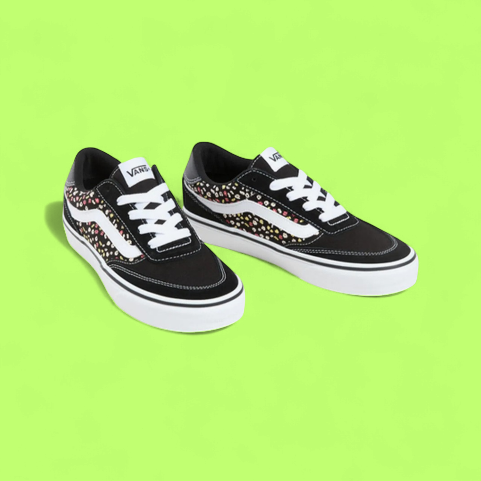 VANS OLD SKOOL BLACK FLORAL PRINT WHITE STRIPE SNEAKERS DROPZZ