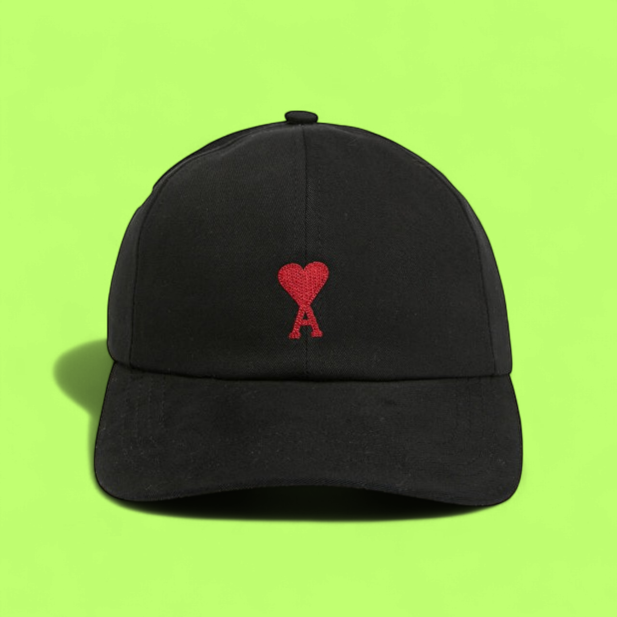 BLACK BASEBALL CAP WITH RED HEART A EMBROIDERED FRONT CWCD
