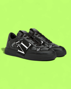 VALENTINO GARAVANI BLACK VLTN LOGO LEATHER LUXURY SNEAKERS