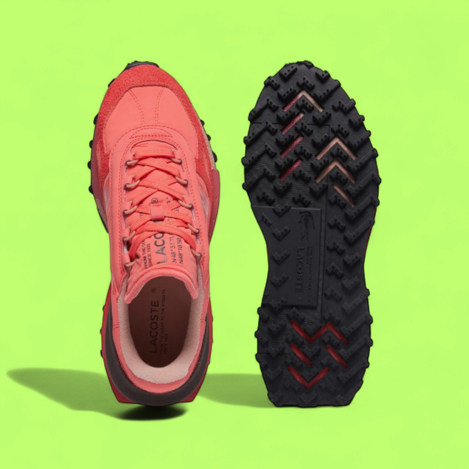 LACOSTE ELITE ACTIVE MEN'S RED MESH AND LEATHER CASUAL SNEAKERS