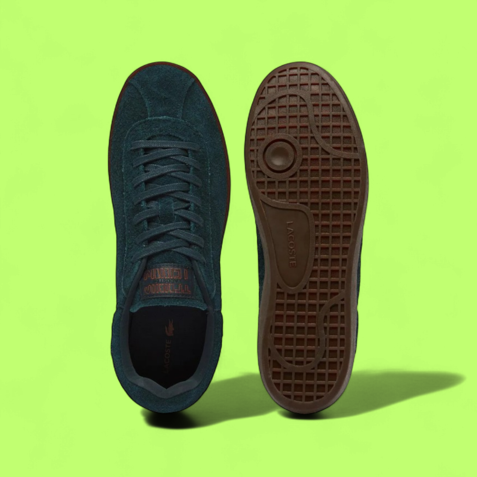 LACOSTE BASESHOT MEN'S DARK GREEN SUEDE RETRO CASUAL SNEAKERS