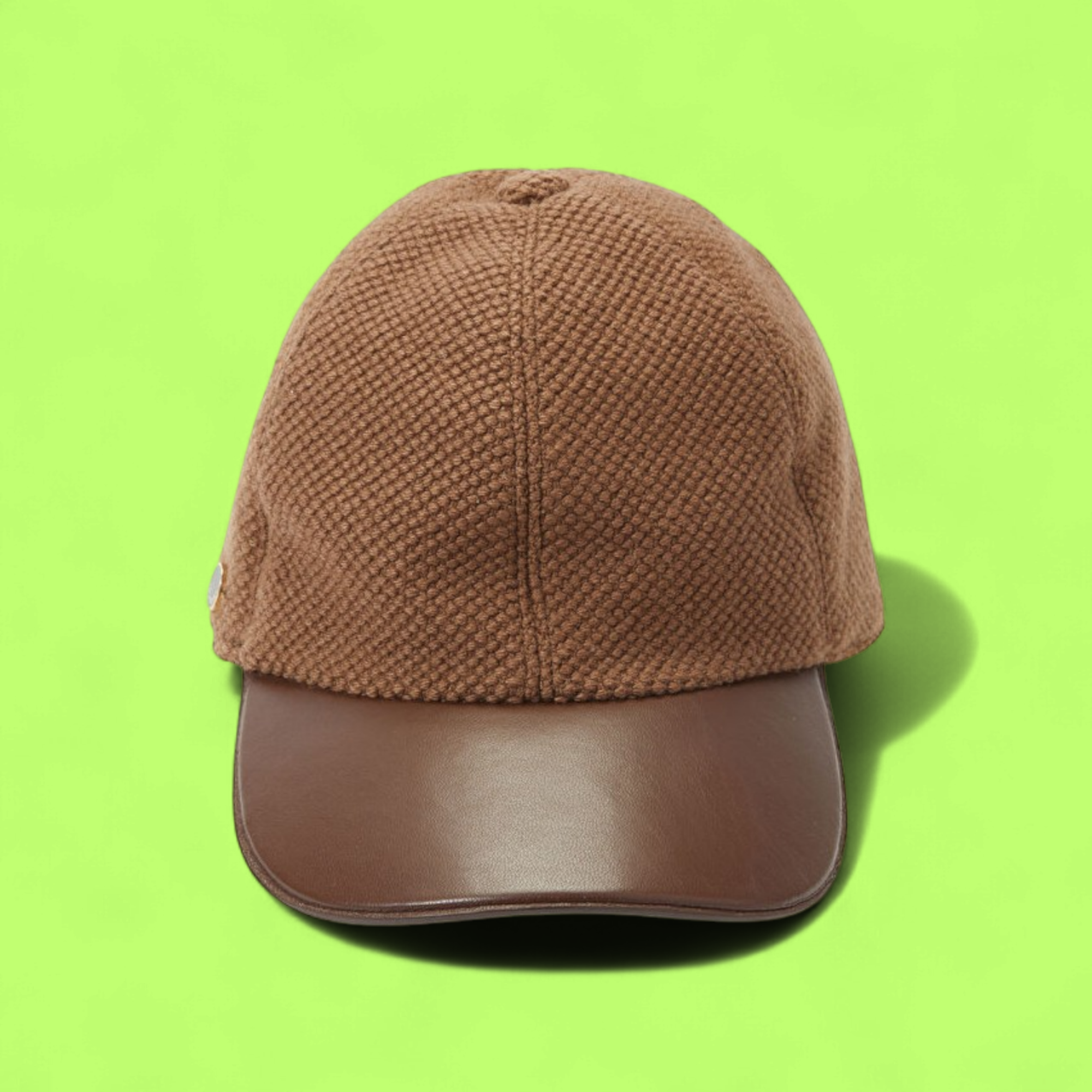 INVERNI BROWN KNIT BASEBALL CAP WITH ELEGANT LEATHER VISOR