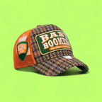 BABY BOOMERS TRUCKER CAP WITH ORANGE MESH AND WOOL PATTERN