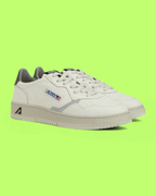 AUTRY LOW WHITE LEATHER GREEN HEEL RETRO CASUAL MENS SNEAKERS