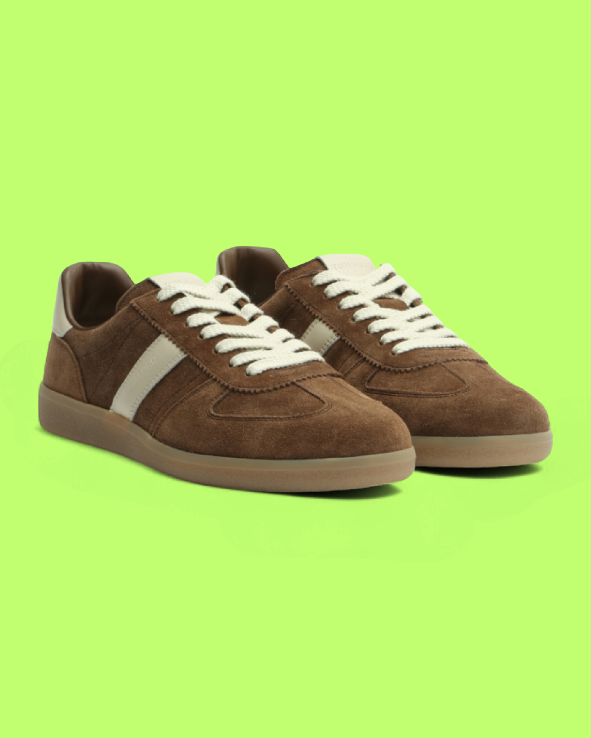 TOM FORD RETRO SUEDE BROWN LOW SNEAKERS WITH CONTRAST